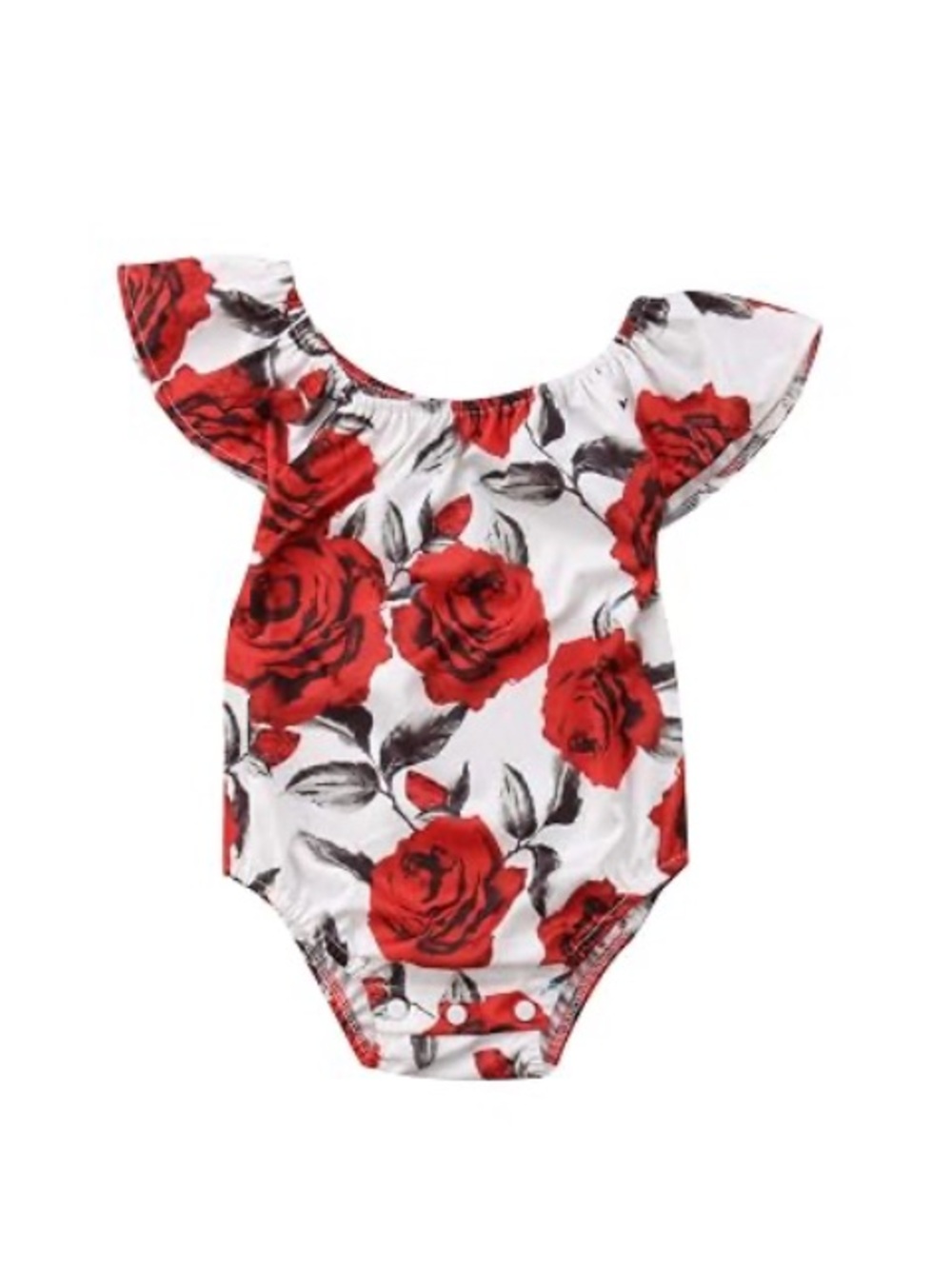 SHEIN White Baby One-Piece with Red Rose Print